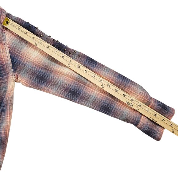 Free People Shirt Womens XS Multicolor Plaid Oversized Casual Studded Button Up - Picture 15 of 15